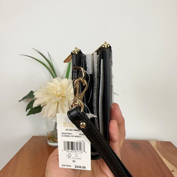 NWT Michael Kors Jet Set Travel Large Double Zip Wristlet Graphic Logo - Picture 3 of 7